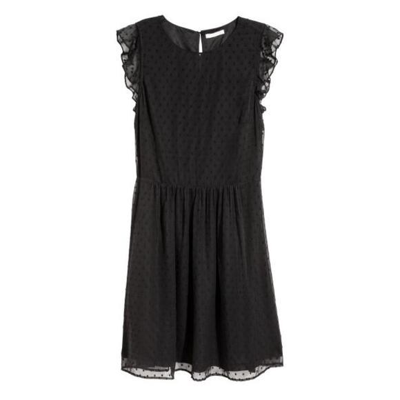 H&M Sleeveless Black Mesh Polka Dot Ruffle Sleeve Mini Dress Chic Size 2 Small - Picture 2 of 10